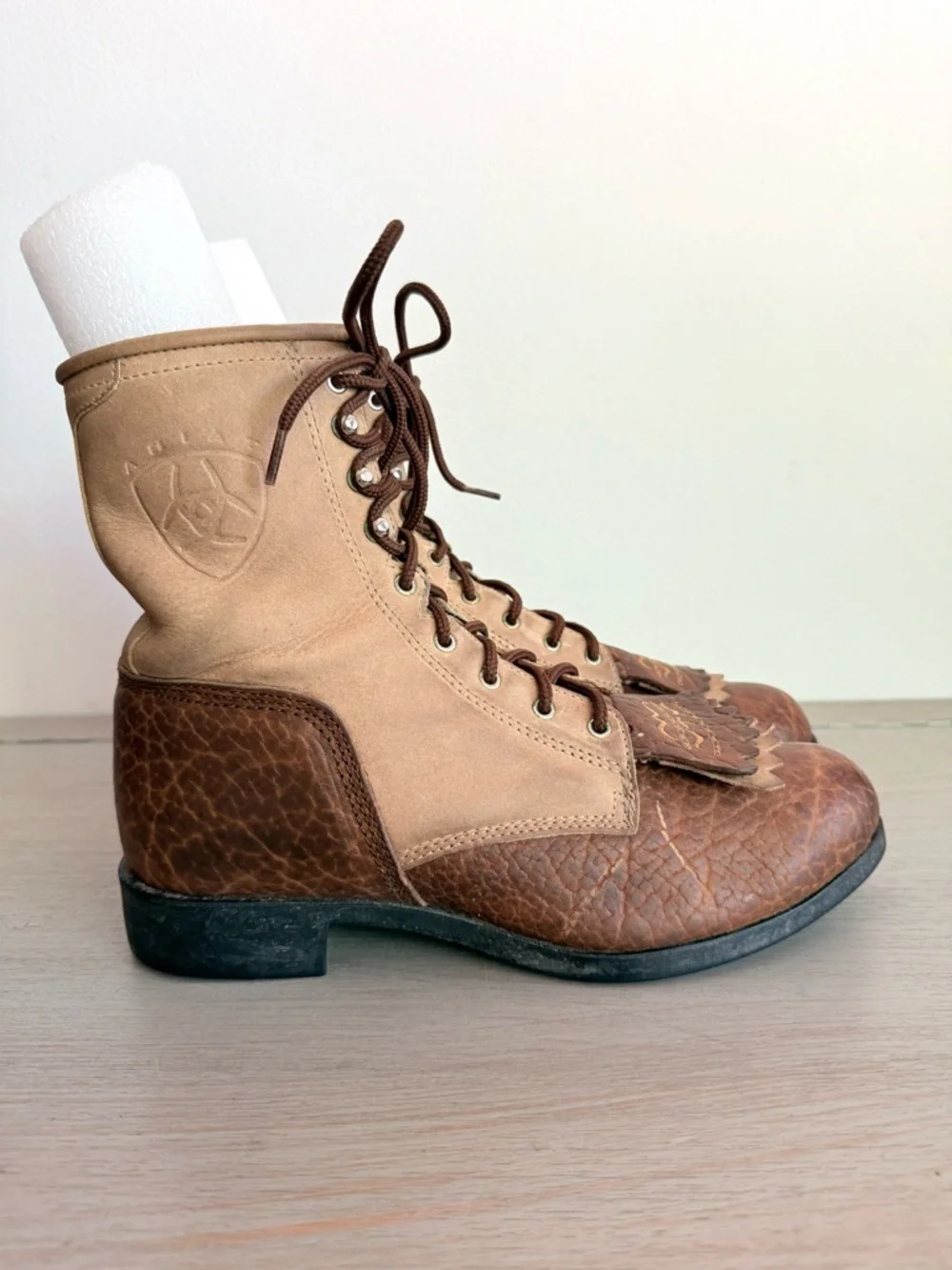 Vintage Ariat 2056 A2 Competitor Heritage Laced Boots Two Tone Kiltie Mens 7.5